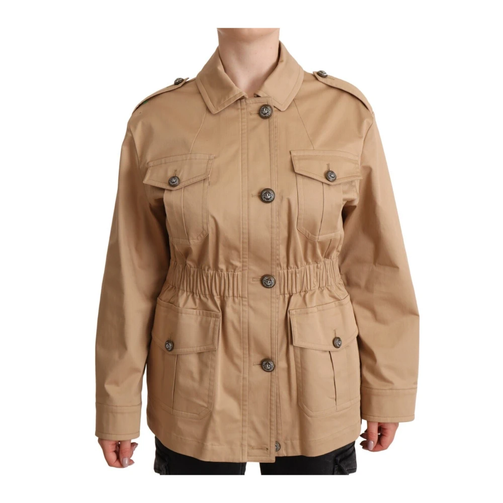 Dolce & Gabbana Beige Katoenen Lange Mouwen Kraagjas Beige Dames