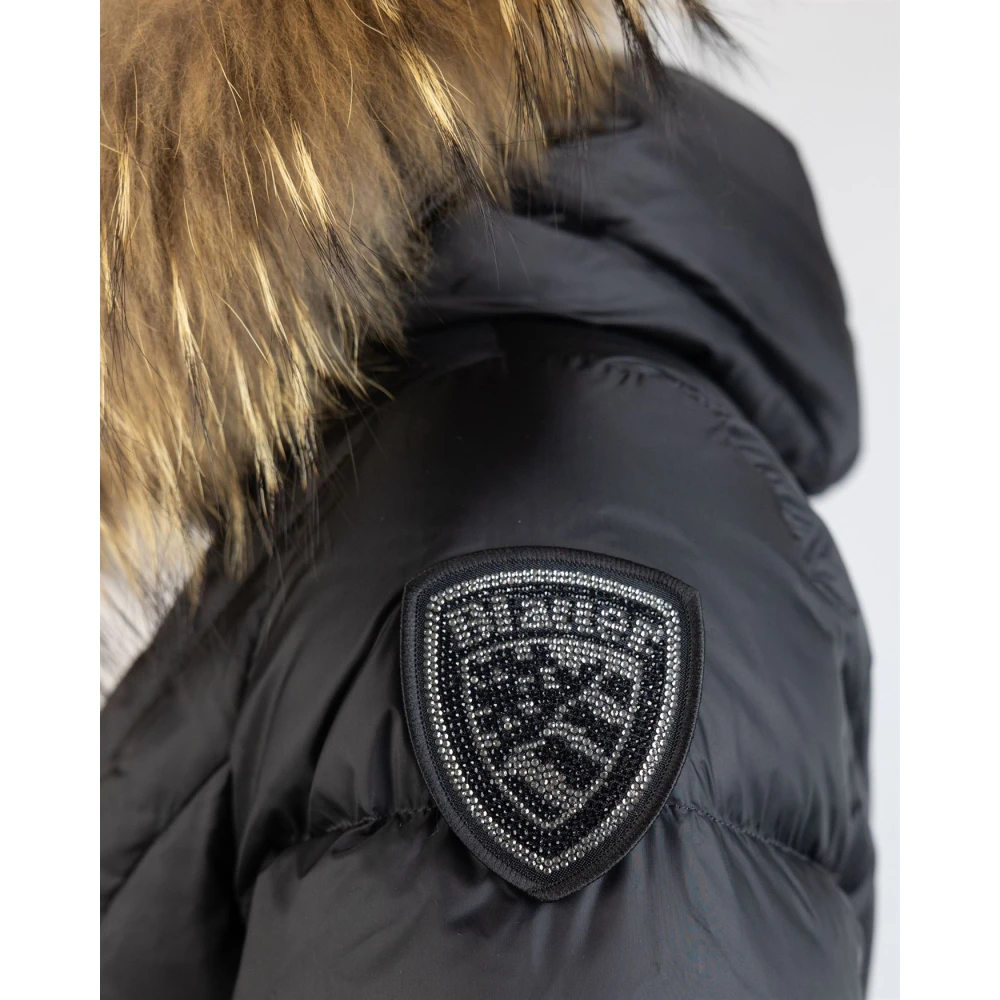Blauer Zwarte jas met afneembare bontkraag Black Dames
