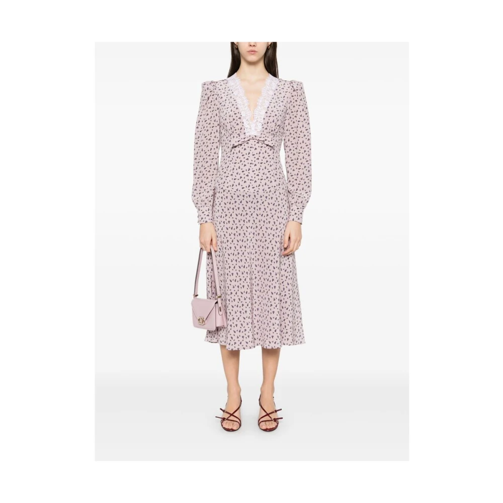 Alessandra Rich Lila Kant V-Hals Jurk Purple Dames