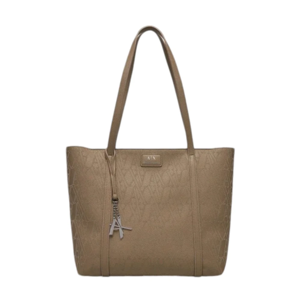 Armani Exchange Beige Shopper Tas Elegant Metalen Details Beige Dames