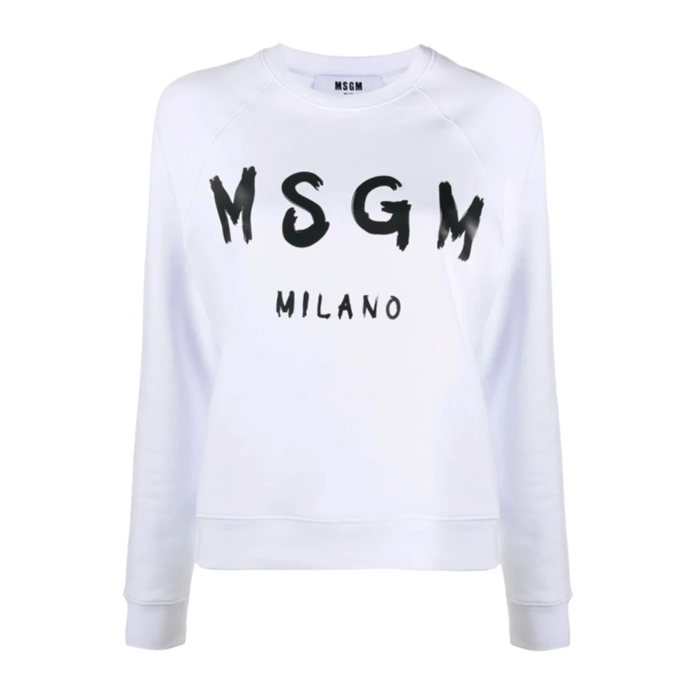 Msgm Vrouw Wit Sweatshirt Met Logo-Opdruk En Ronde Hals