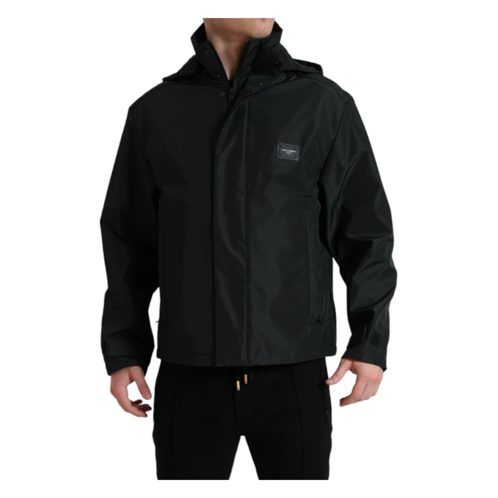 Dolce & Gabbana Men's Black Windbreaker Jacket With Logo Details