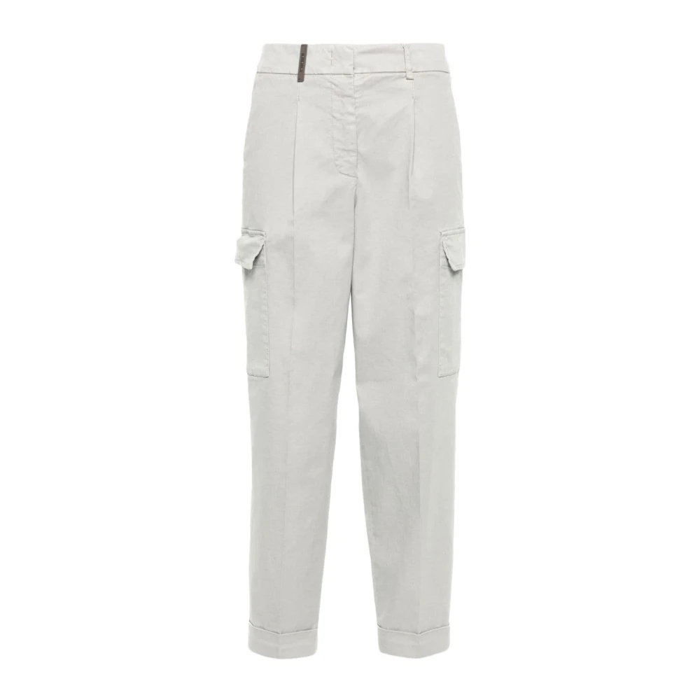 PESERICO Grijze Rechte Broek Reliëf Afwerking Gray Dames