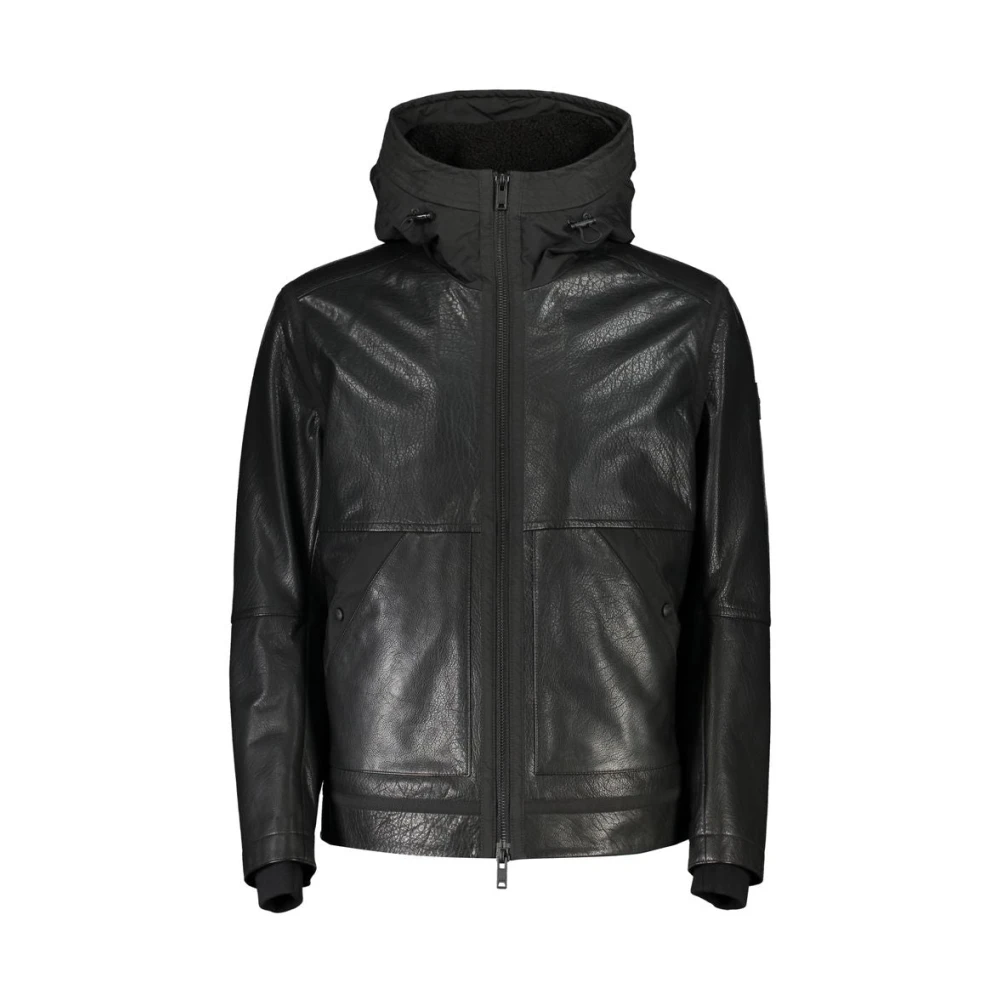 Hugo Boss Zwarte Leren Jas voor Mannen Black Heren