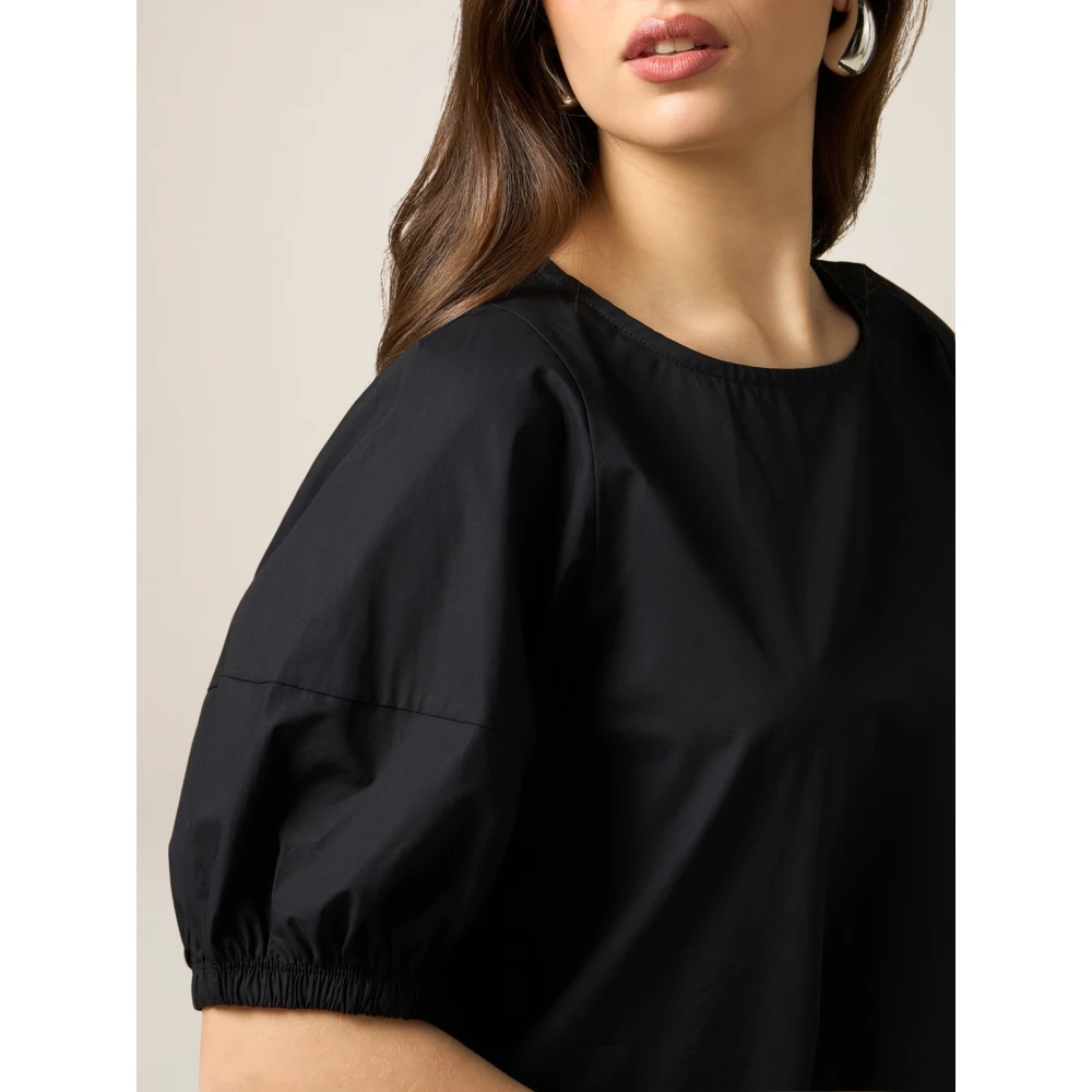 Oltre T-shirt met Pofmouwen Black Dames