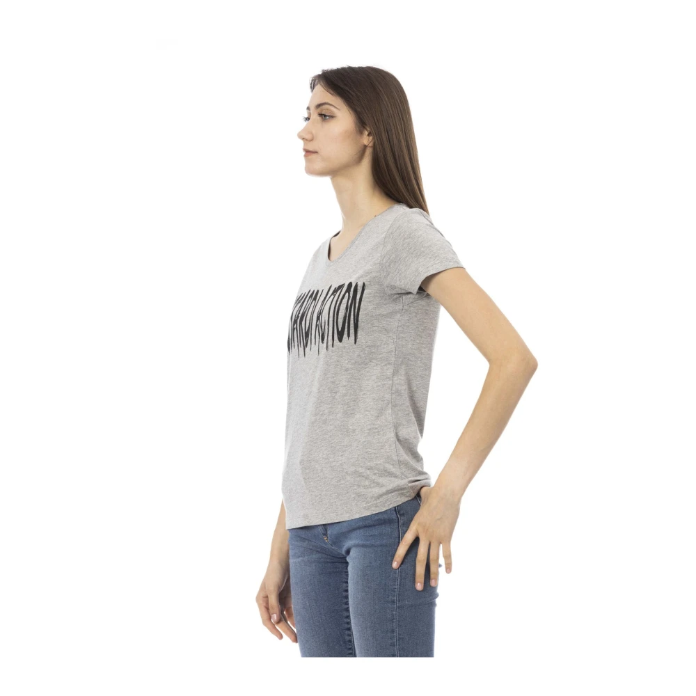 Trussardi Korte Mouw V-hals T-shirt Frontprint Gray Dames