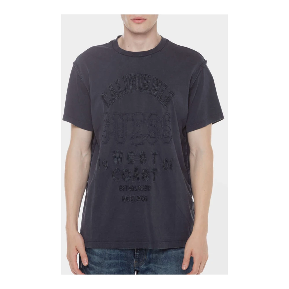 Guess Geborduurd logo katoenen T-shirt Blue Heren
