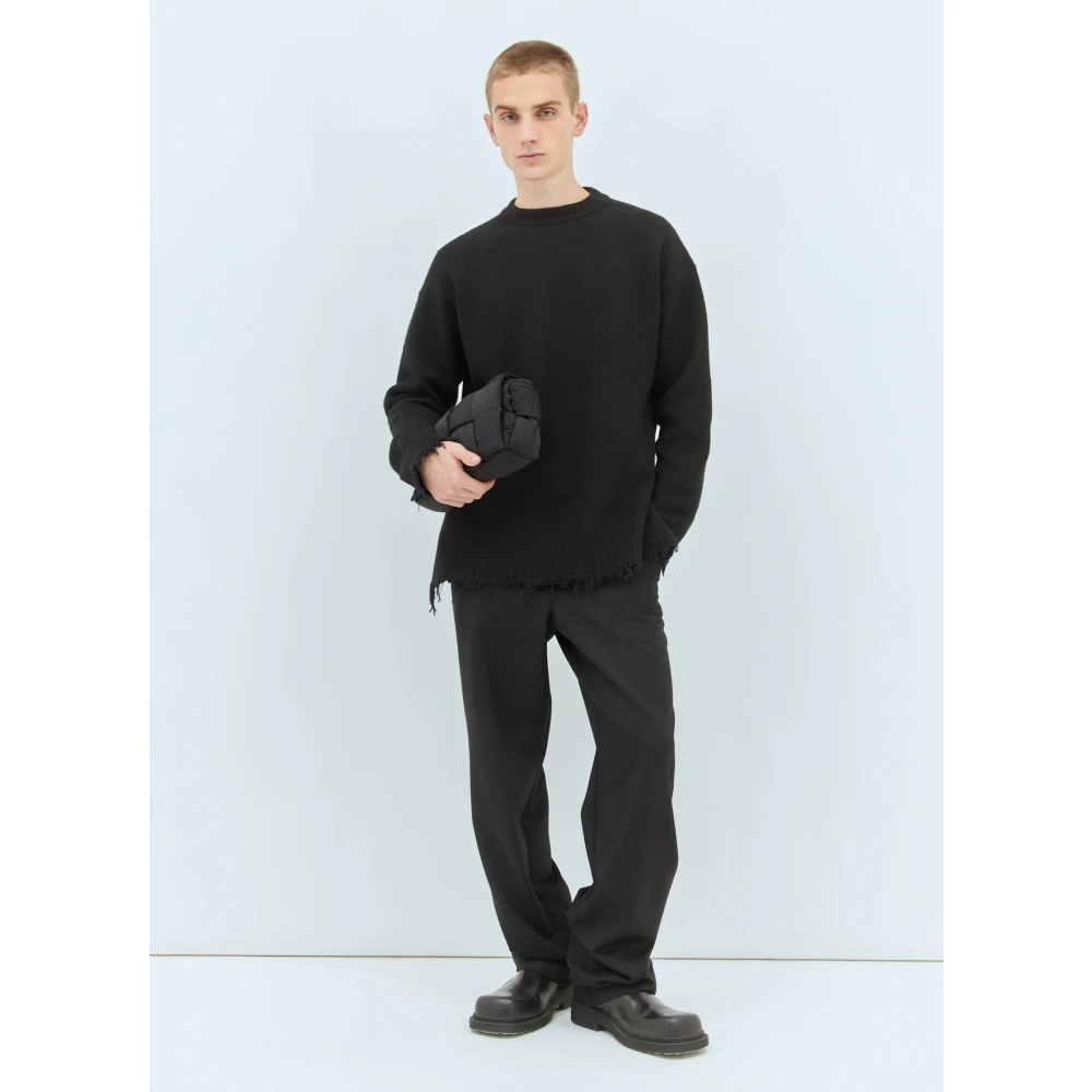 Jil Sander Frayed Crewneck Wollen Trui Black Heren