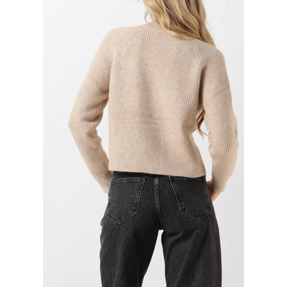 Co'Couture Beige Ribgebreide Trui met Gouden Knopen Beige Dames