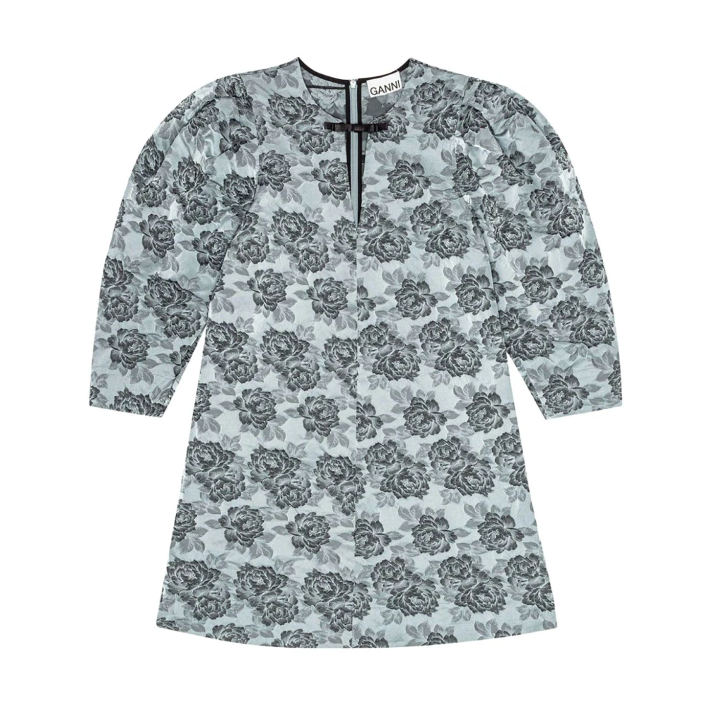 Ganni Blauwe Bloemen Korte Jurk Blue Dames