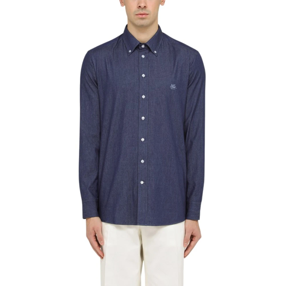Etro Mannelijk Blauw Overhemden Heren, L, Katoen, Casual Overhemden