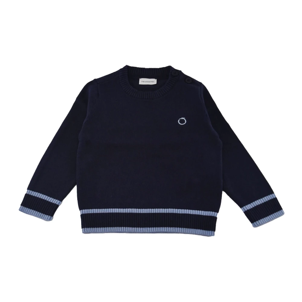 Trussardi Bomull Crewneck Broderad Logotyp Tröja Blue, Unisex