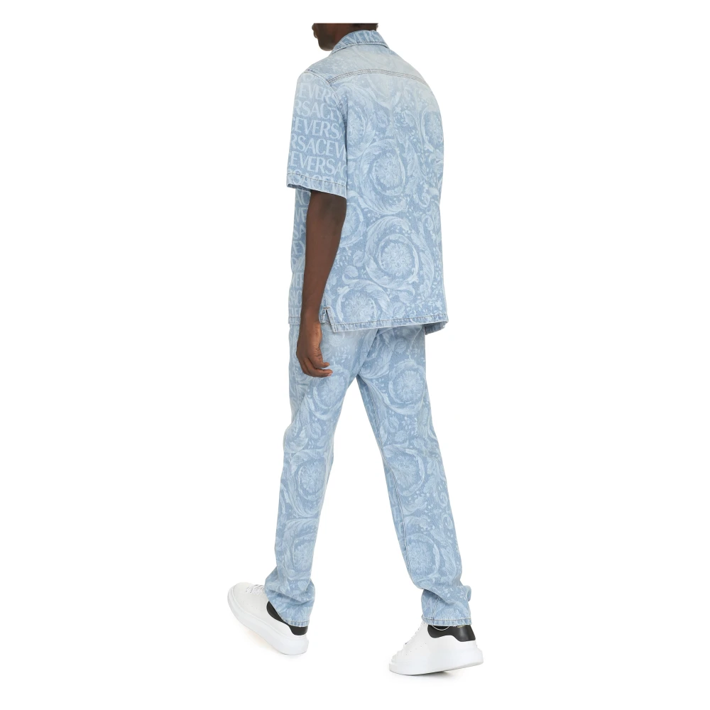 Versace Barok Silhouet Denim Overhemd Blue Heren