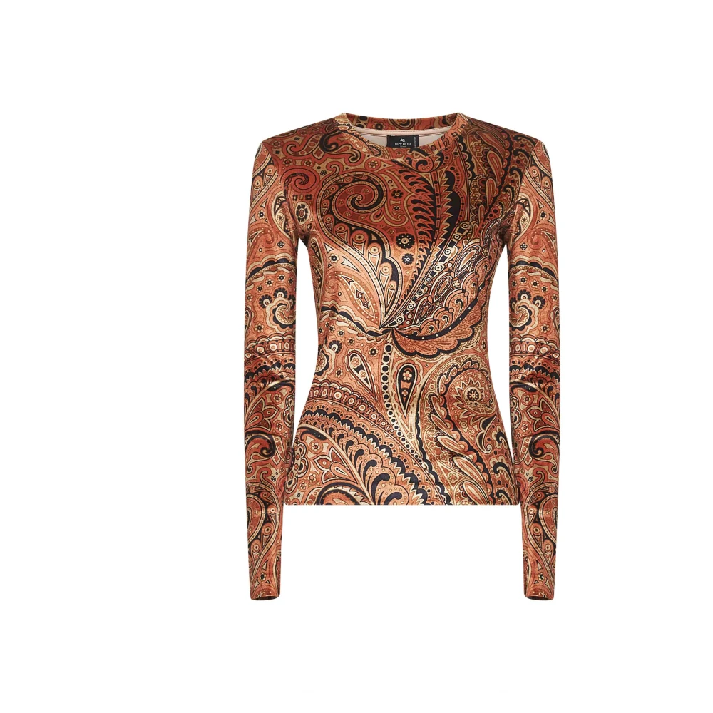 Etro Women's Multicolor Long Sleeve Tops,, Paisley Print Crewneck Jumper Orange Medium