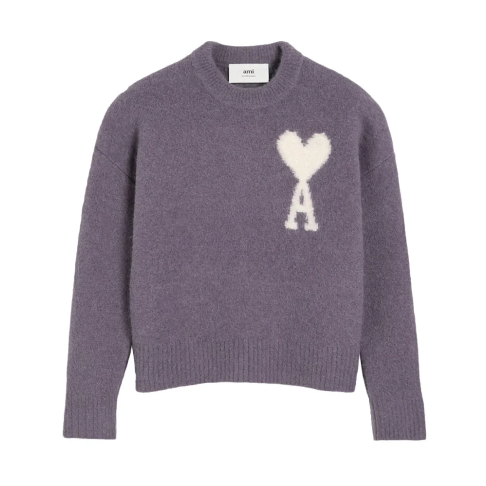 Ami Paris Gezellig De Coeur Logo Sweater Purple Dames