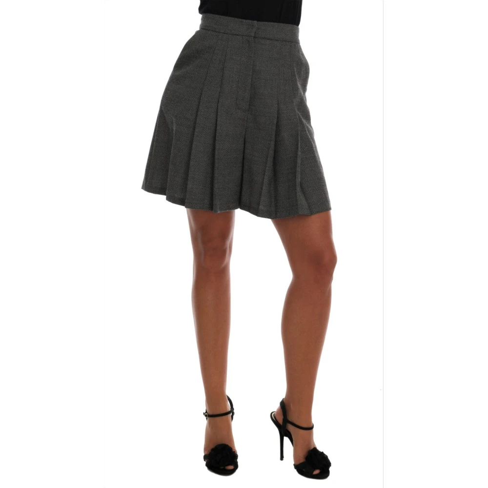 Dolce & Gabbana , Short Skirts, Female, Gray, S, Gray Wool High Waist Mini Shorts