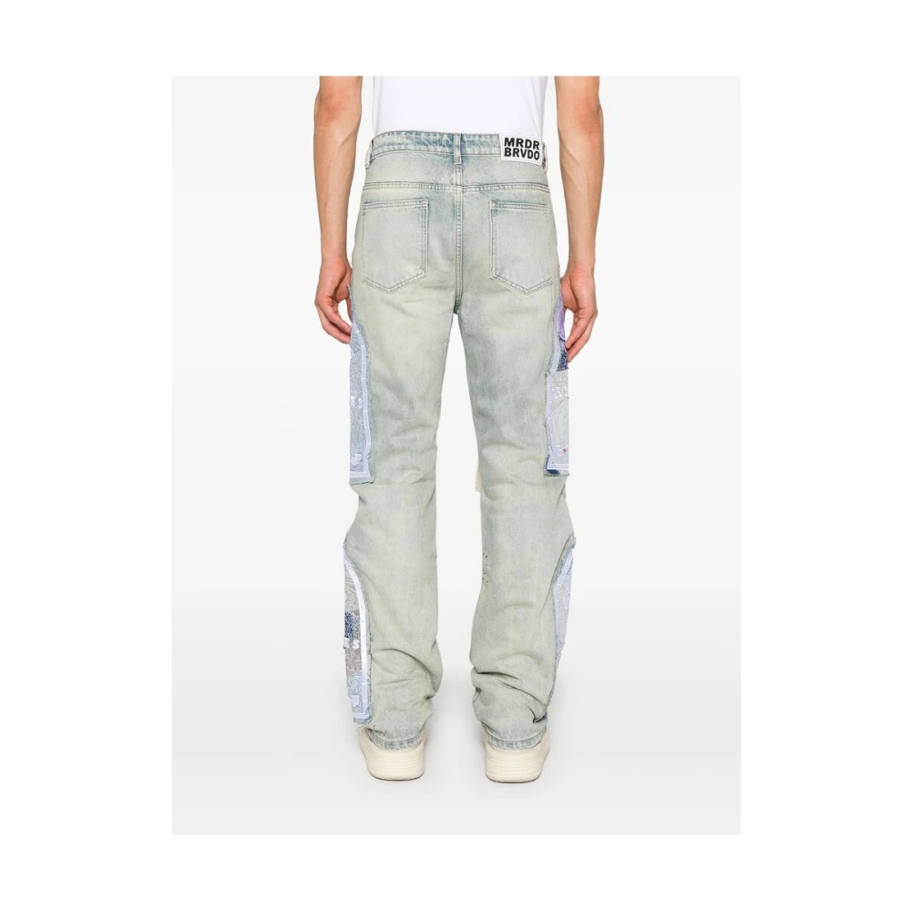 Who Decides War Versleten denim jeans met kristalversiering Blue Heren