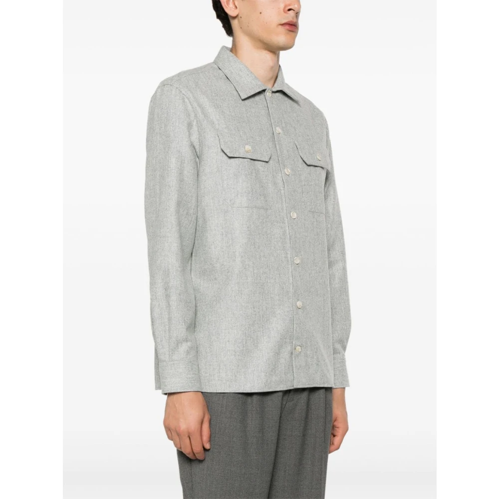 BRUNELLO CUCINELLI Grijze Wollen Shirt Mélange Effect Gray Heren