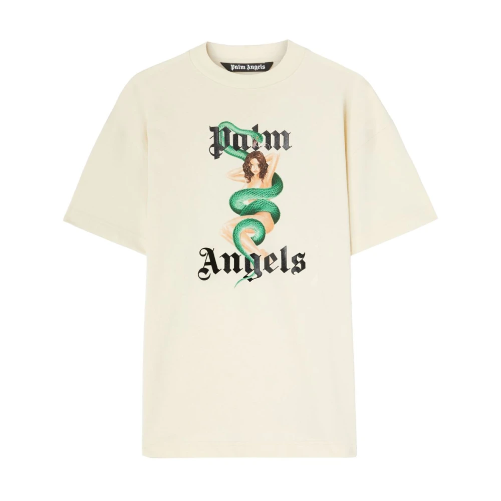Palm Angels Slangenprint Crewneck T-shirt Ivoor Beige Heren