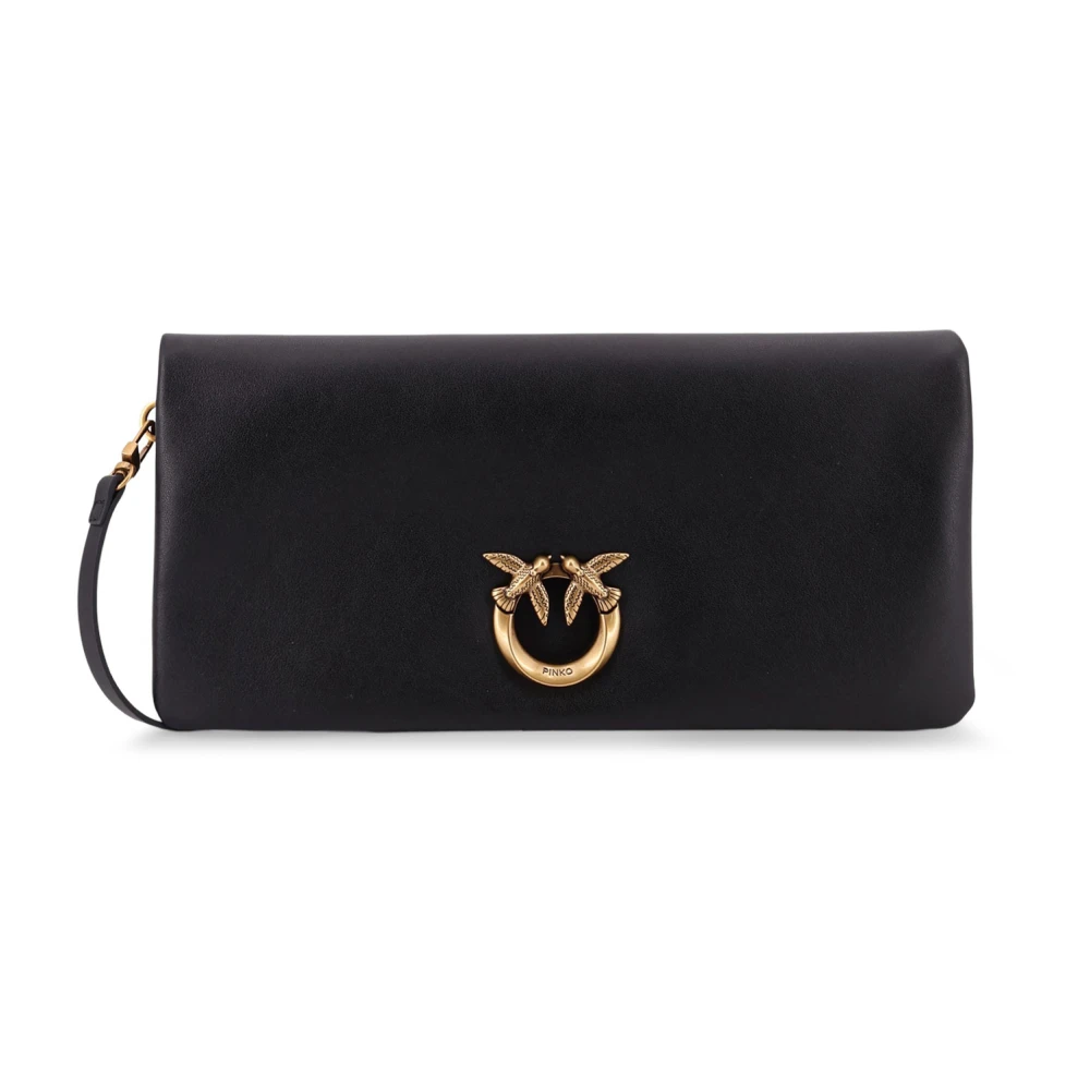 Pinko Vrouw Zwart Tassen Dames, One Size, Leer, Click Soft Horizontal Crossbody Bag