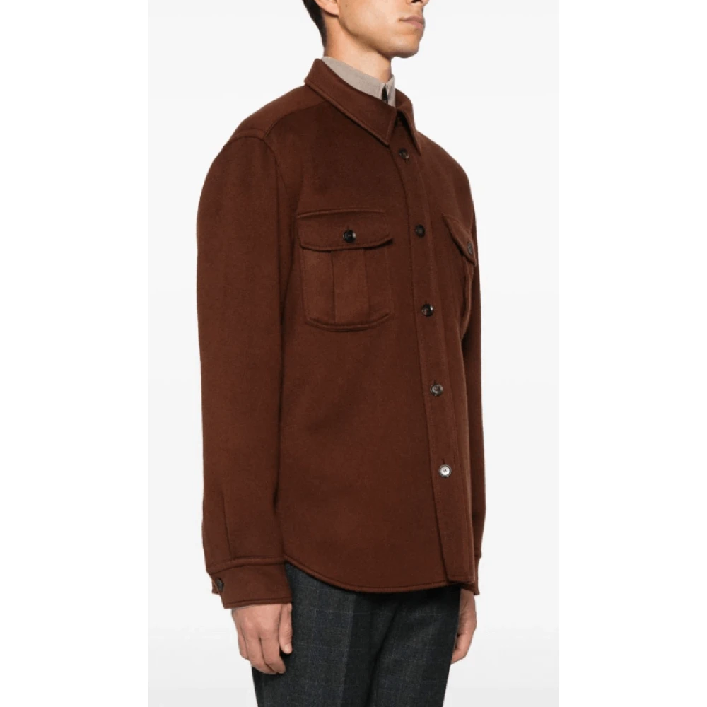Brioni Chocoladebruine Geborstelde Wollen Overhemd Brown Heren
