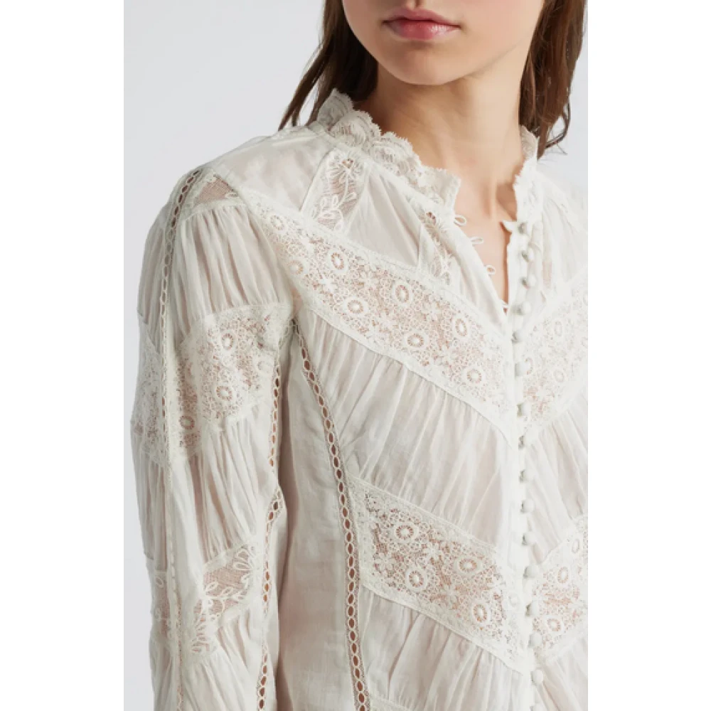 Loveshackfancy Kanten Borduurwerk Katoenen Voile Blouse White Dames
