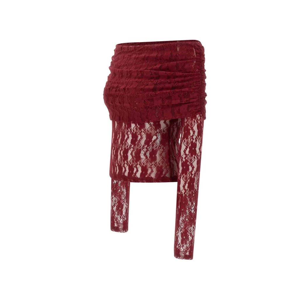 Rotate Birger Christensen Bordeaux Kleuren Top met Kant en Blote Schouders Red Dames