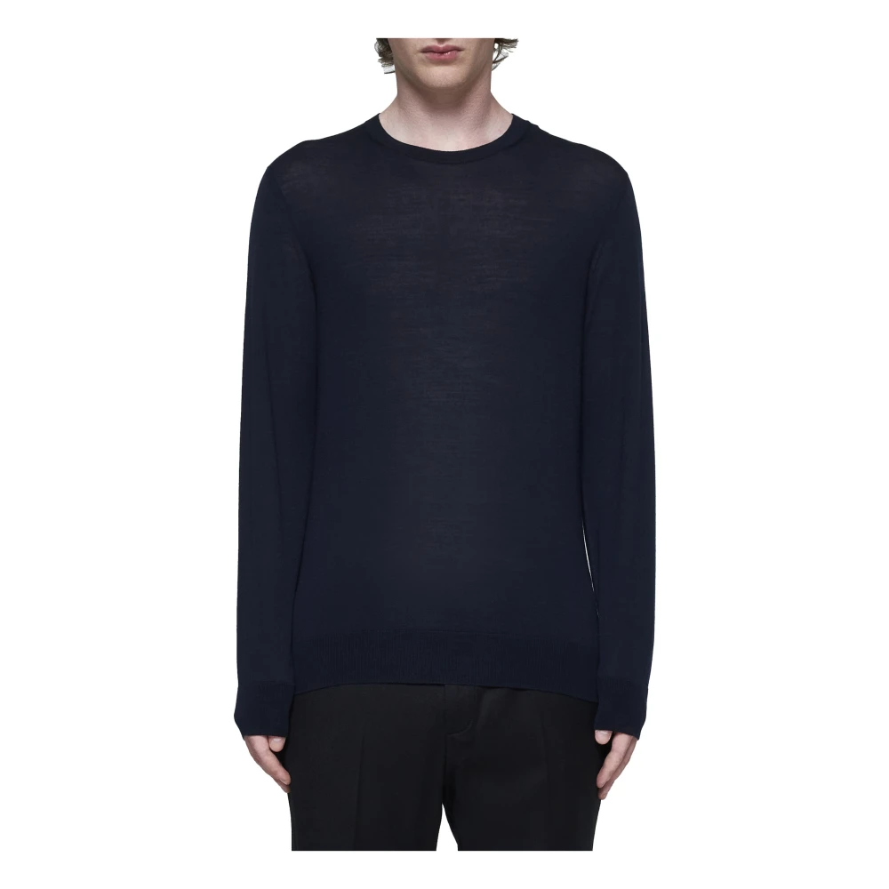 Ermenegildo Zegna Navy Blue Wol Crew Neck Sweater Blue Heren