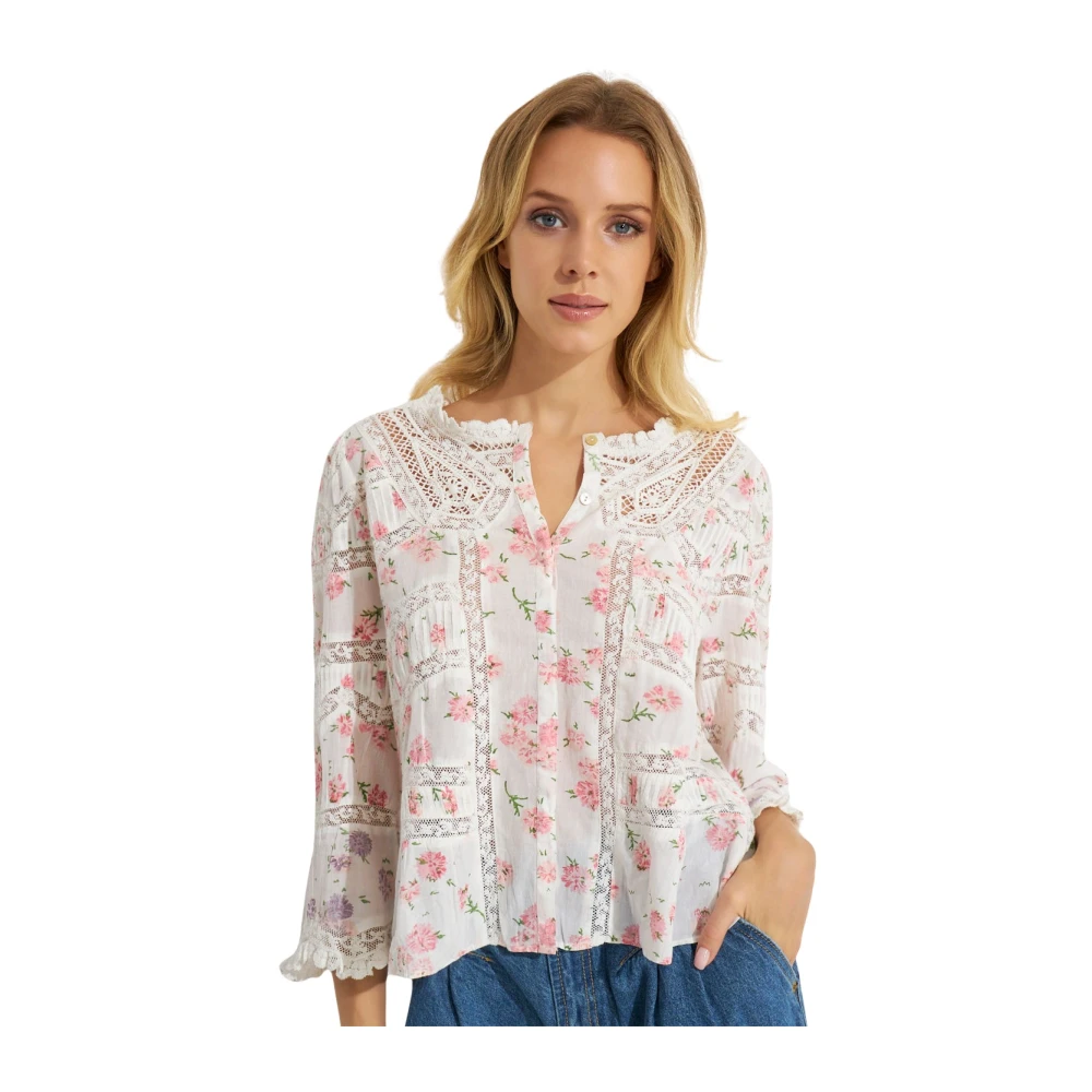Loveshackfancy Bloemenblouse met kantdetails White Dames