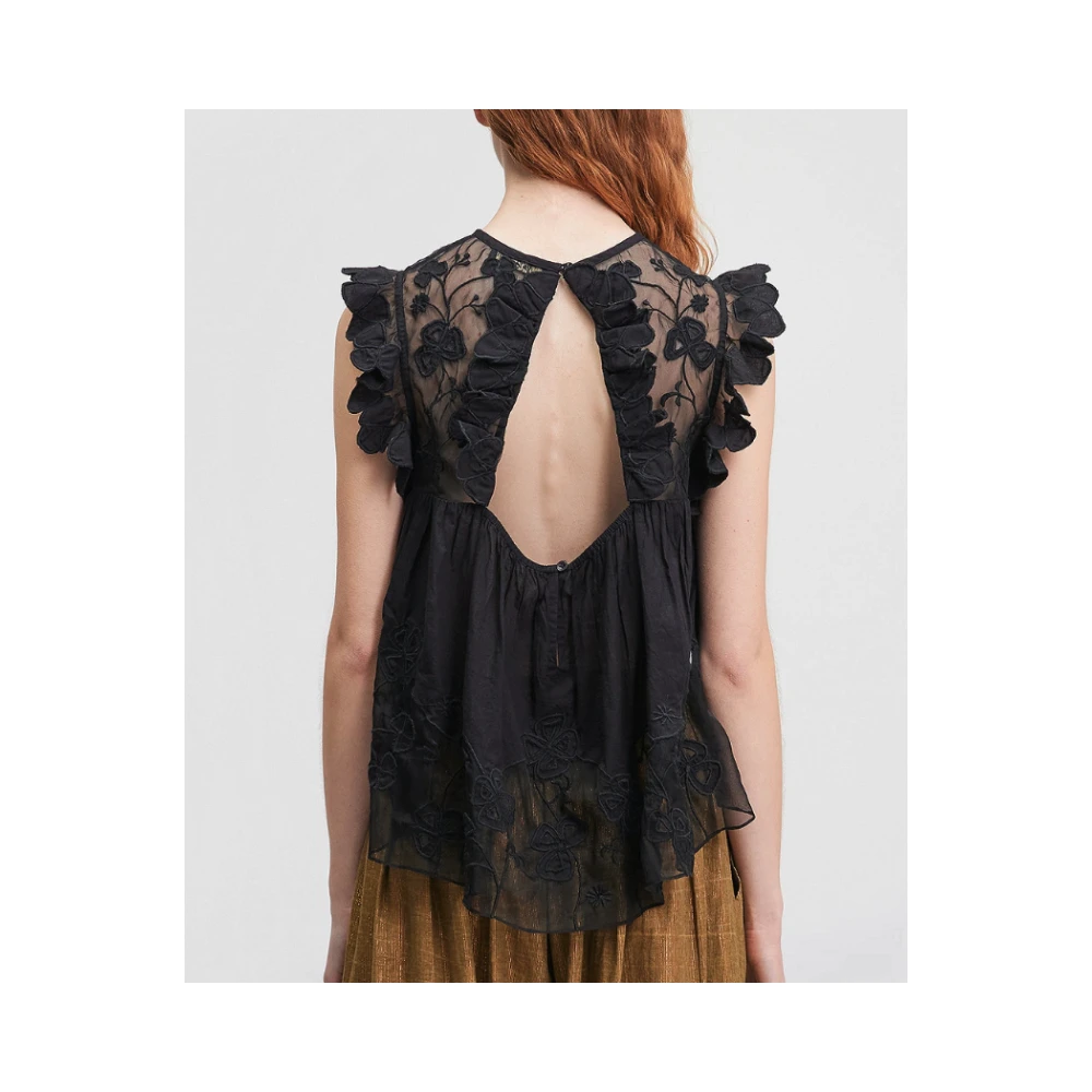 Mes Demoiselles Zwarte Kant Mouwloze Blouse met Geknoopte Achterkant Black Dames
