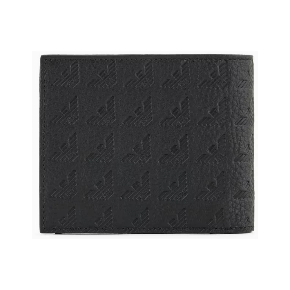 Emporio Armani Zwarte Leren Portemonnee Adelaar Ontwerp Black Heren