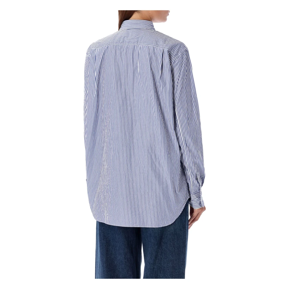 Comme des Garçons Gestreept Hart Patch Shirt Aw24 Blue Dames