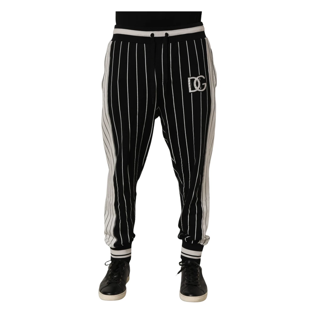 Dolce & Gabbana , Sweatpants, Male, Black, M, Black Striped Dg Patch Men Joggers Trousers - Image 1