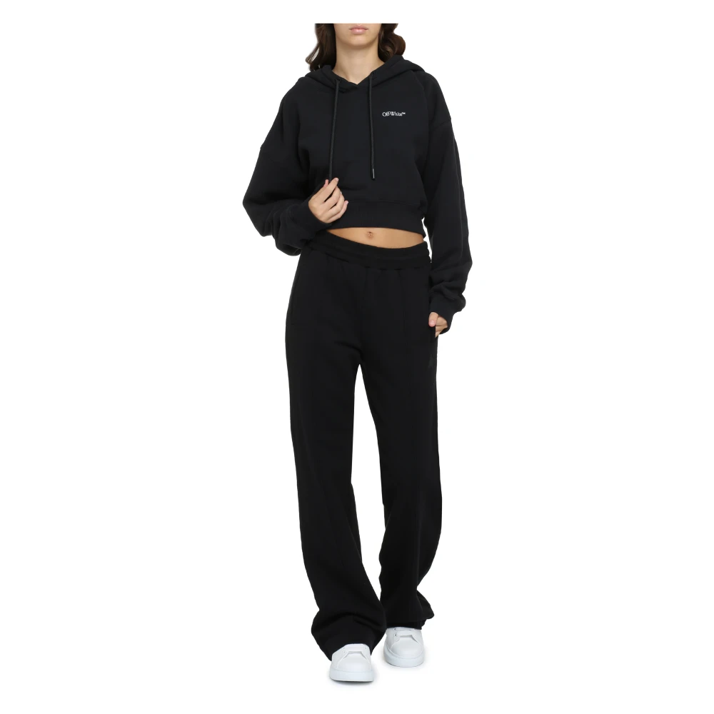 Off White Geribbelde Cropped Hoodie Black Dames