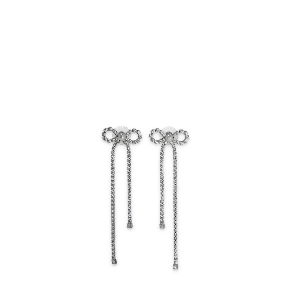 Self Portrait Gray Earrings, Female, One Size, Crystal Droplet Bow Earrings