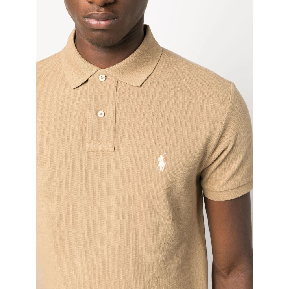 Polo Ralph Lauren Aangepaste Slim Fit Katoen Mesh Polo Beige Heren