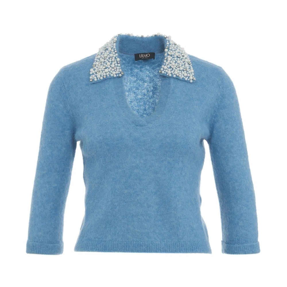 Liu Jo Gebreide trui met parel kraag en glitter details Blue Dames