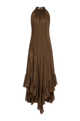 brown-silk-long-dress-with-ruffles
