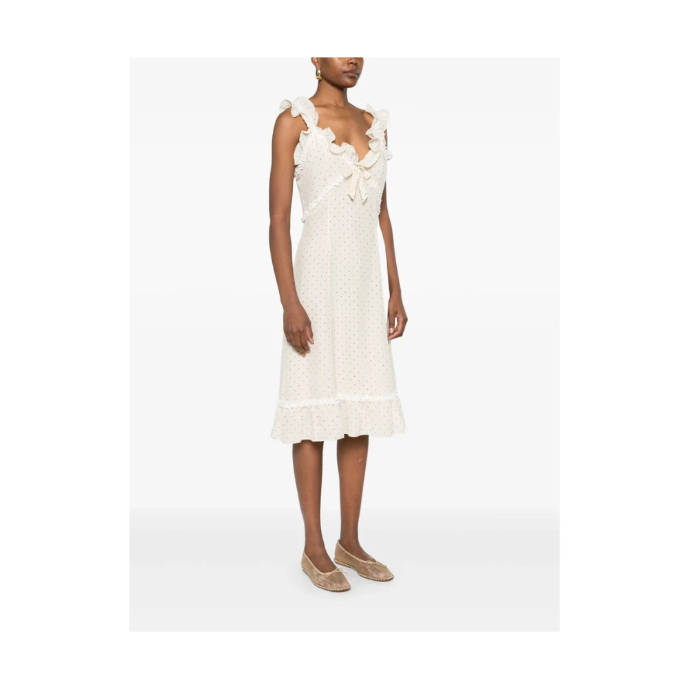 Alessandra Rich Gerimpelde V-hals Mouwloze Jurk Beige Dames
