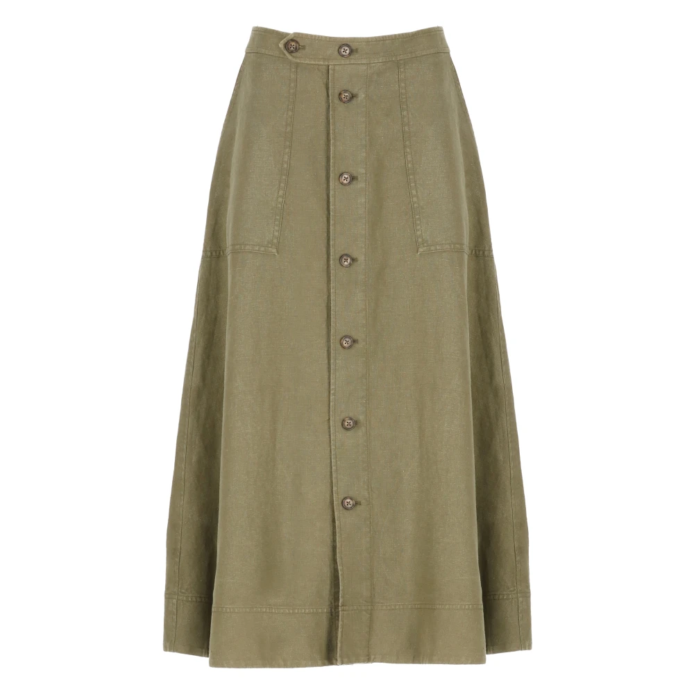 Ralph Lauren Lange Rok met Knopen aan de Voorkant Green Dames
