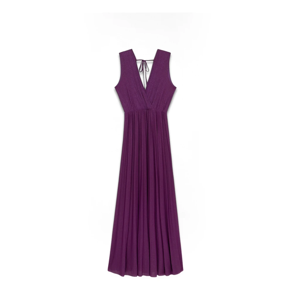 Oltre Lang Geplooid Lurex Jurk Purple Dames