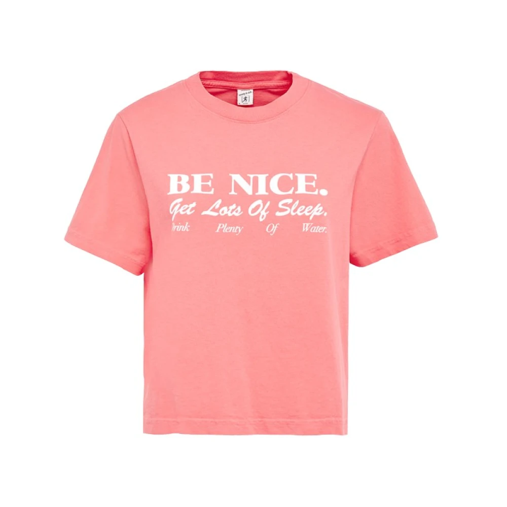 Sporty & Rich Katoenen T-Shirt met Be Nice Print Pink Dames