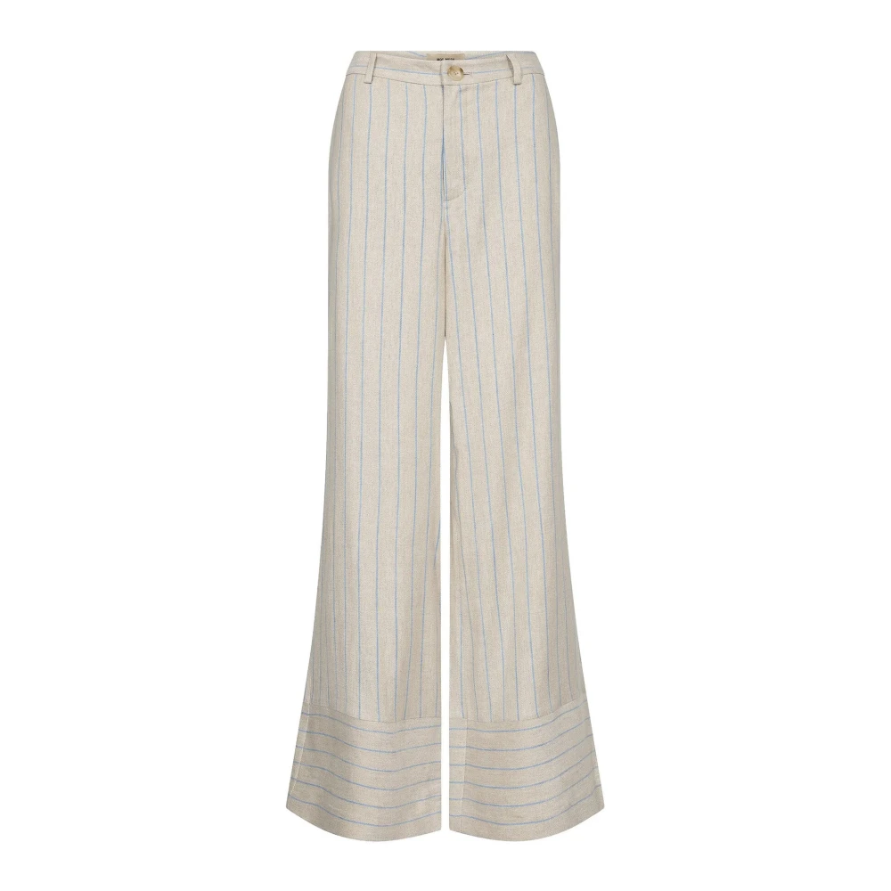 Mos Mosh Women's Gray Wide Trousers, M, Pinstripe Wide Leg Trousers Cement