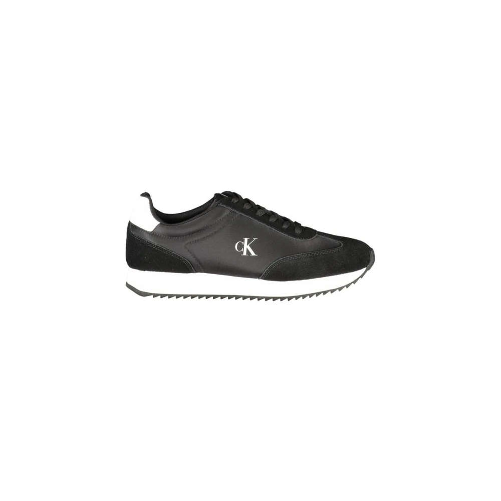 Calvin Klein Women's Black Sneakers, 5 Uk, Leather Trainers With Contrasting Details