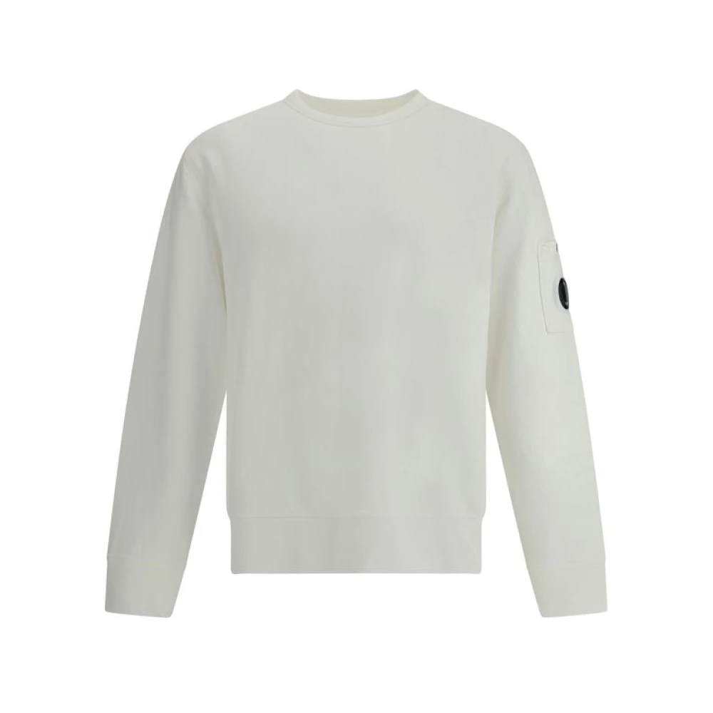 C.p. Company Men's White Sweatshirts, L, Logoed Crew Neck Sweatshirt