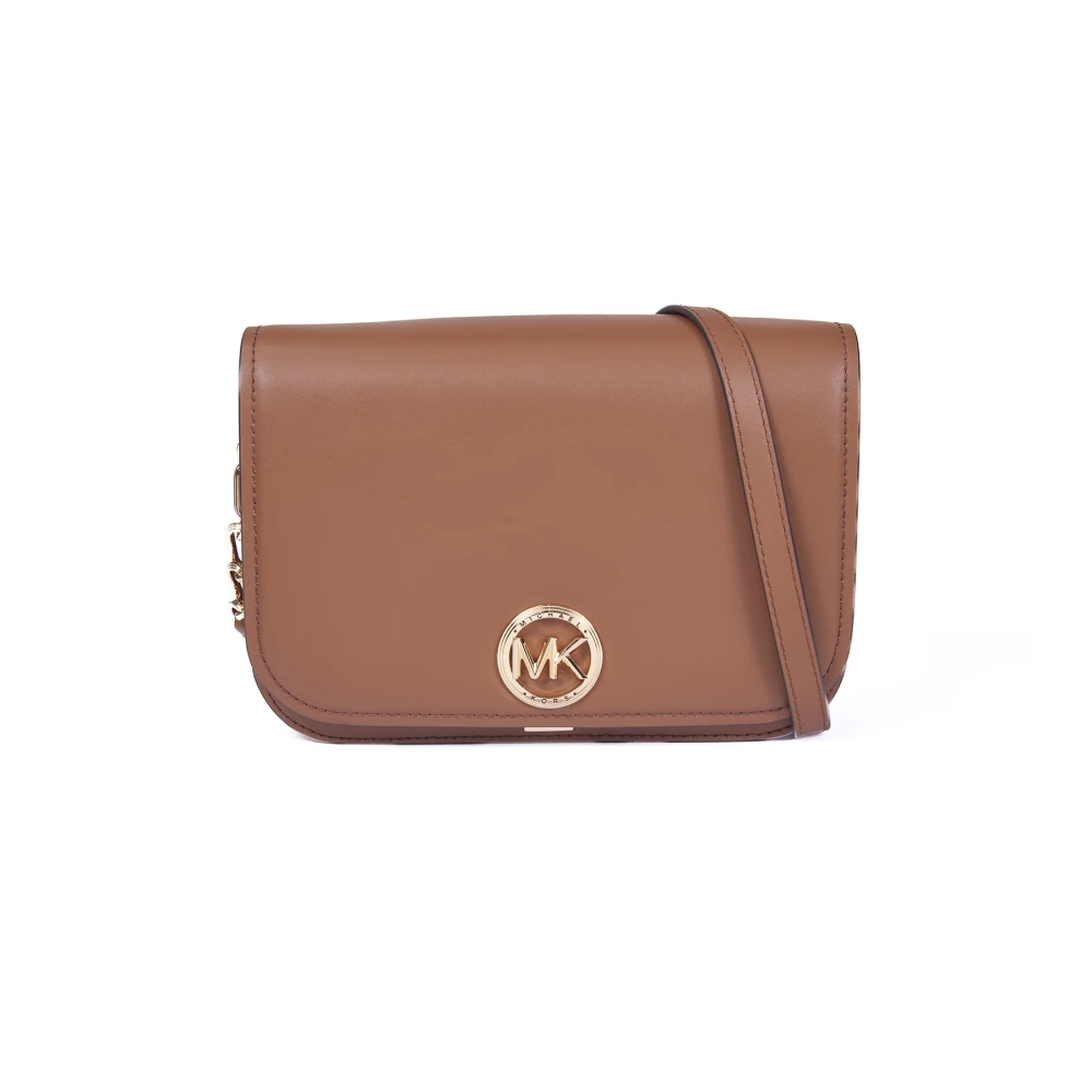 Michael Kors Delancey Medium Schoudertas van Kalfsleer Brown Dames