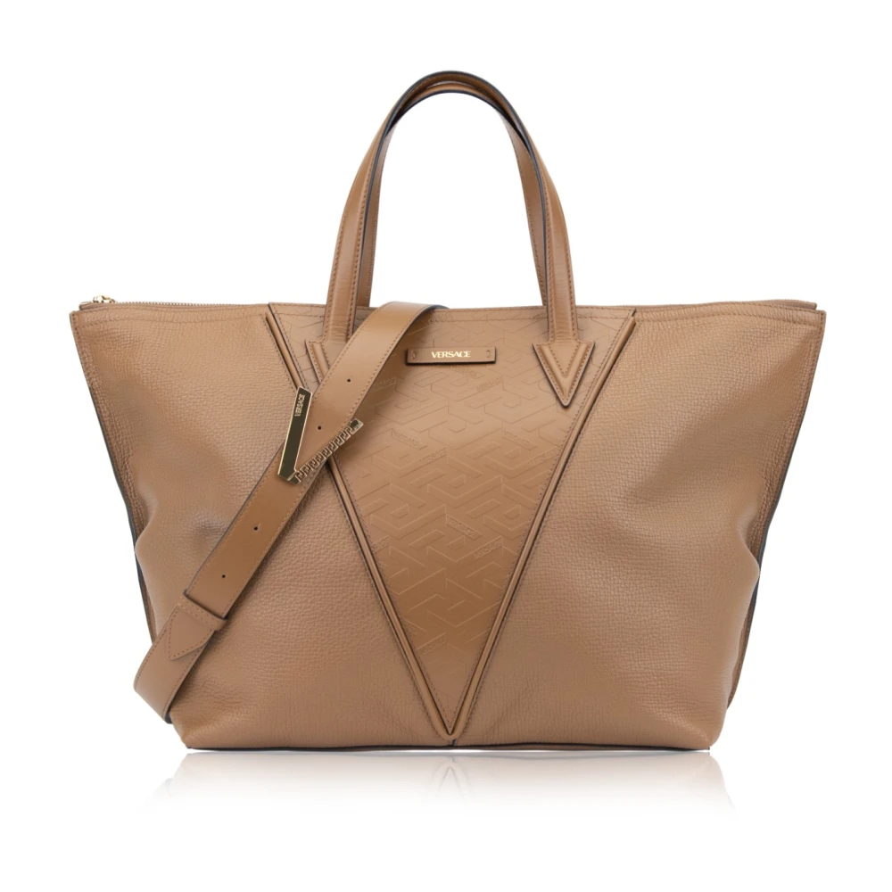 Versace Women's Brown Leather Shoulder Bag With Zipper