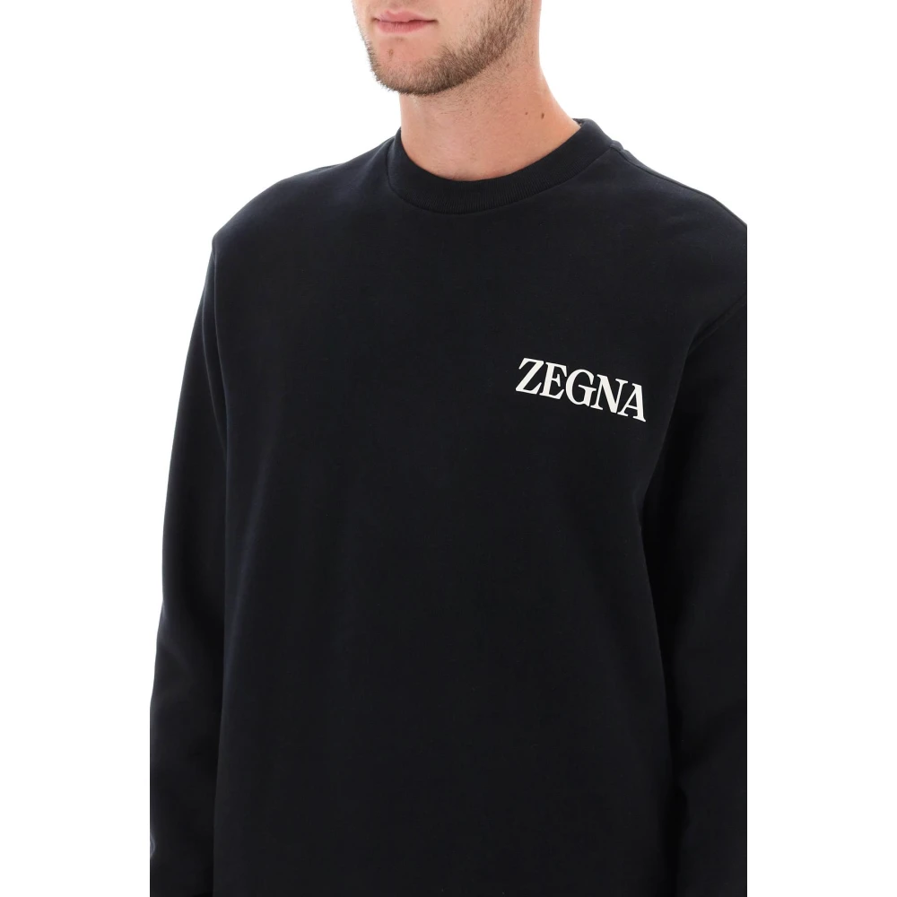Ermenegildo Zegna Crew-neck sweatshirt met flocked logo Black Heren