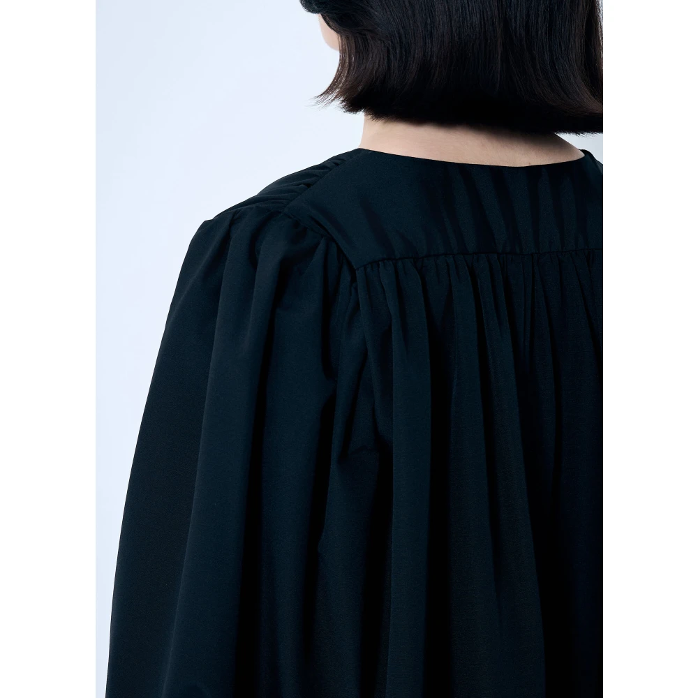 The Row Zijde Blend Midi Jurk Ballonmouwen Black Dames