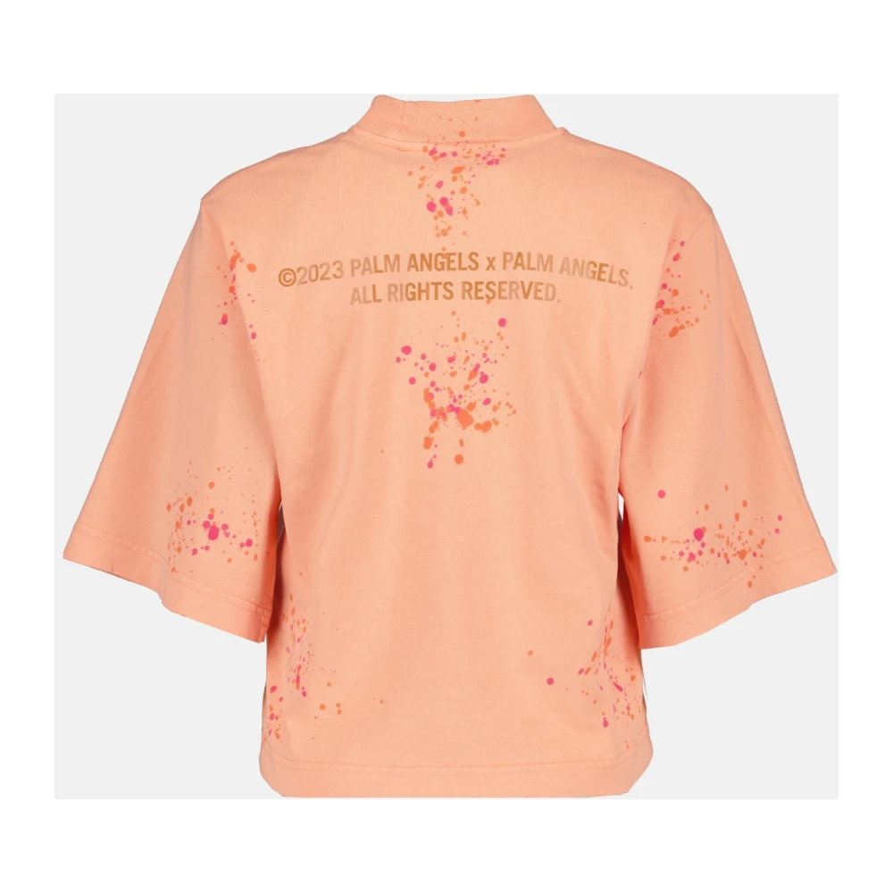 Palm Angels Geschilderd T-shirt met ronde hals en driekwart mouwen Orange Dames